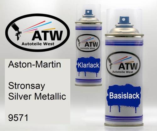 Aston-Martin, Stronsay Silver Metallic, 9571: 400ml Sprühdose + 400ml Klarlack - Set, von ATW Autoteile West.